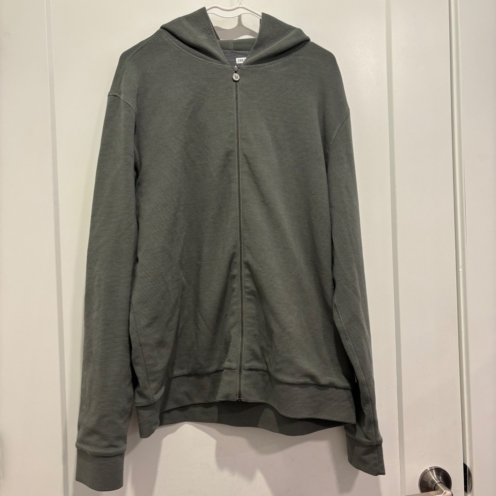 Vuori Mens Waffle Knit Full Zip Hoodie Gray Thermal Jacket 3963